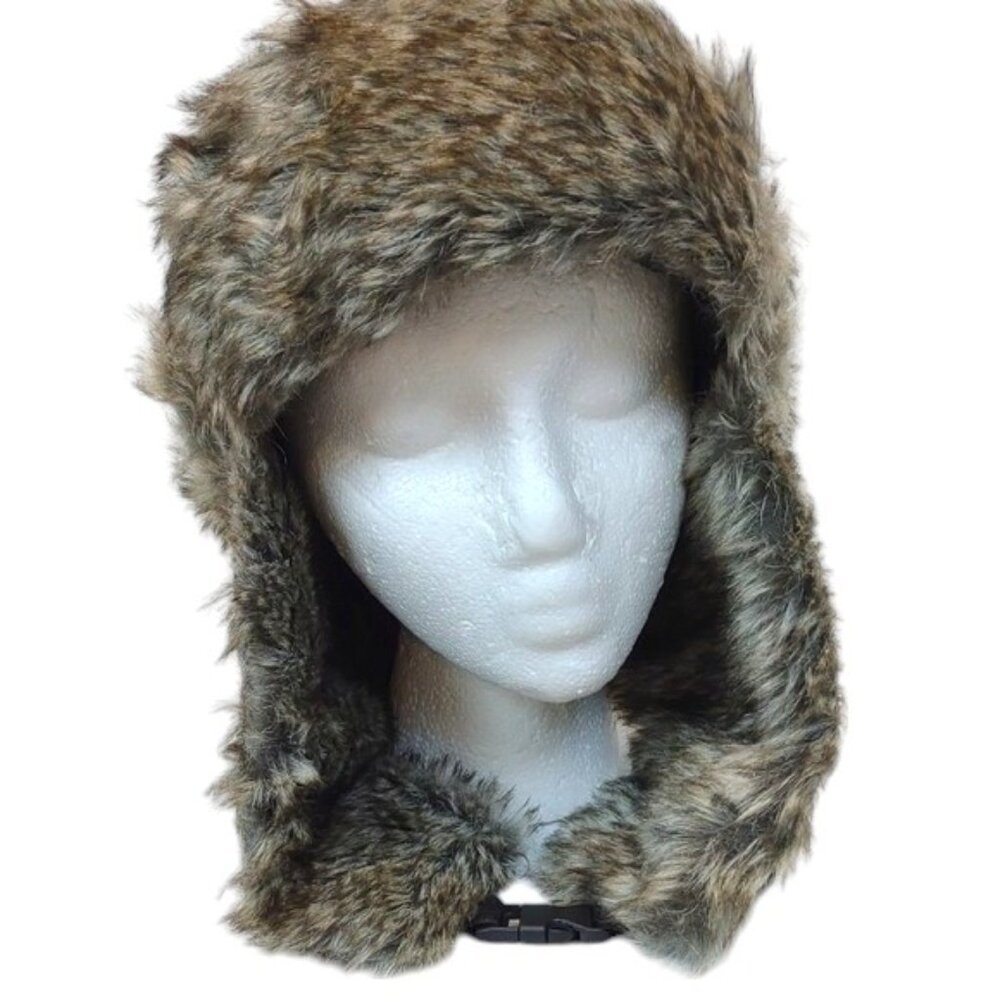 Outdoor Life Black Plaid Faux Fur Trapper Bomber Winter Hat S/M NWT